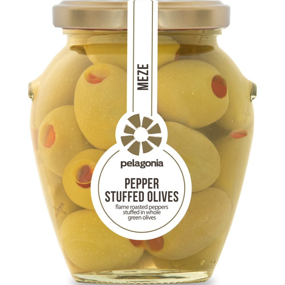 Groene Gevulde Olijven Met Paprika 300G - Pelagonia